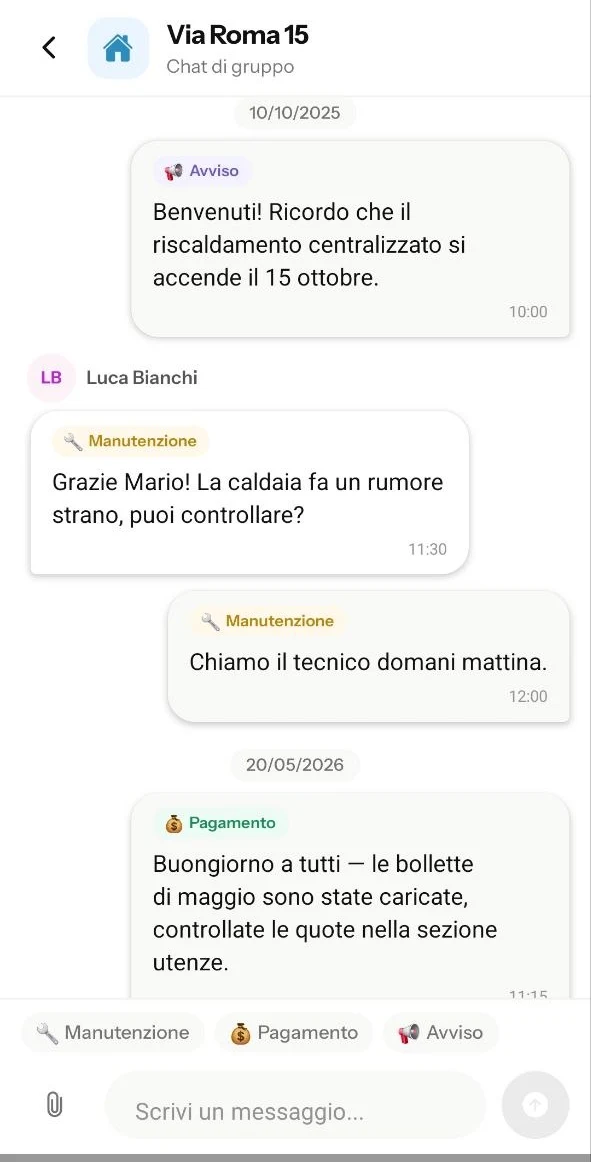 Plinthos — chat con gli inquilini, per appartamento